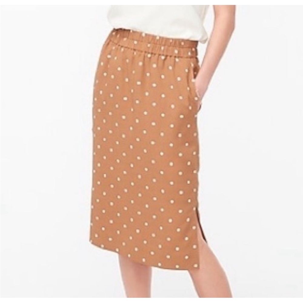 NWT J. Crew White and Tan Midi Pencil Skirt with Slit